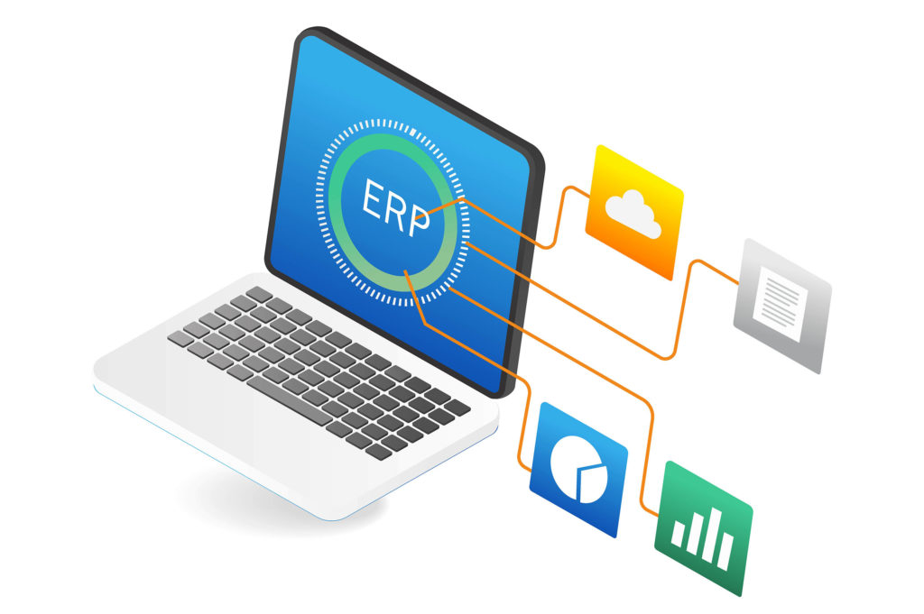 Enterprise Resource Planning ERP business network isometric flat 3d illustration concept